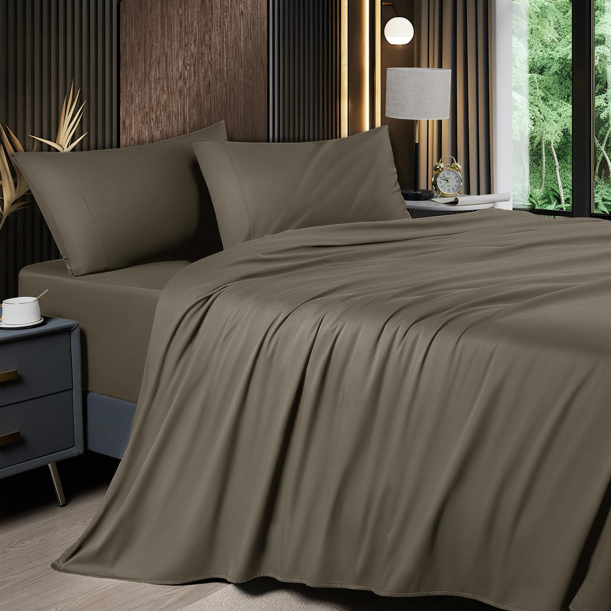 Shilucheng 6 Piece Queen Sheet Sets, Cooling Sheets, Dark Grey