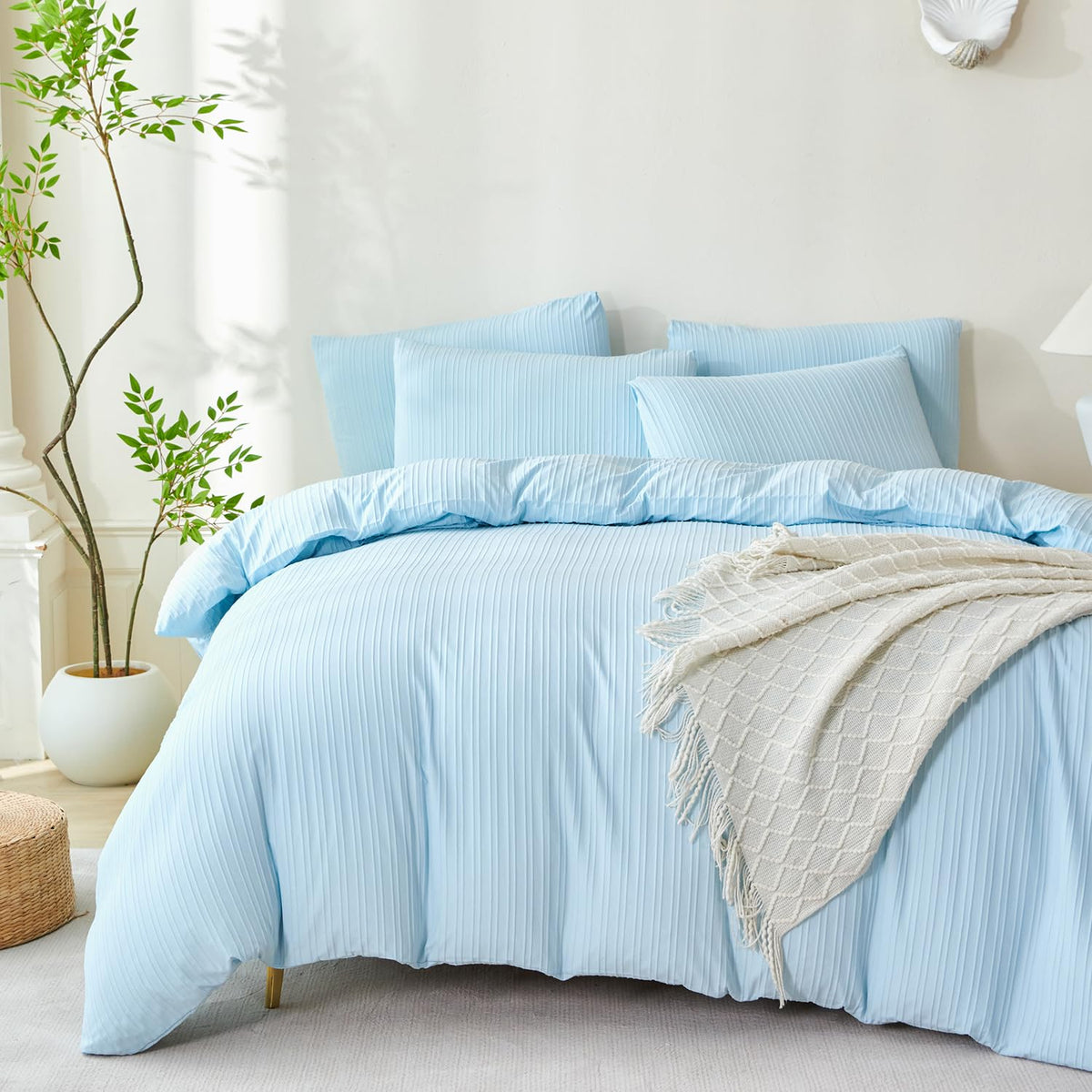 Comforter Queen Set Grid Black 100% Soft Washed Microfiber Jacquard 3 Pieces Grid Bedding Sets Grey White Comforter Queen for All Seasons and 2 Pillowcases Comfort Breathable