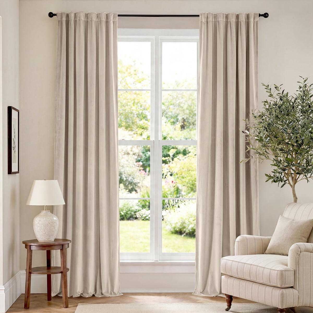 Lazzzy Blackout Curtains Thermal Insulated Curtains Room Window Drapes Super Soft Luxury Curtains for Living Room Bedroom Rod Pocket 2 Panels, 96 Inch Lined | Beige