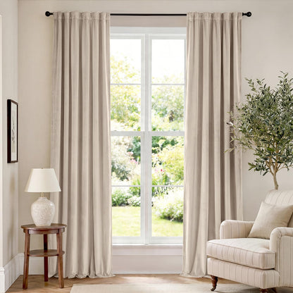 Lazzzy Blackout Curtains Thermal Insulated Curtains Room Window Drapes Super Soft Luxury Curtains for Living Room Bedroom Rod Pocket 2 Panels, 96 Inch Lined | Beige