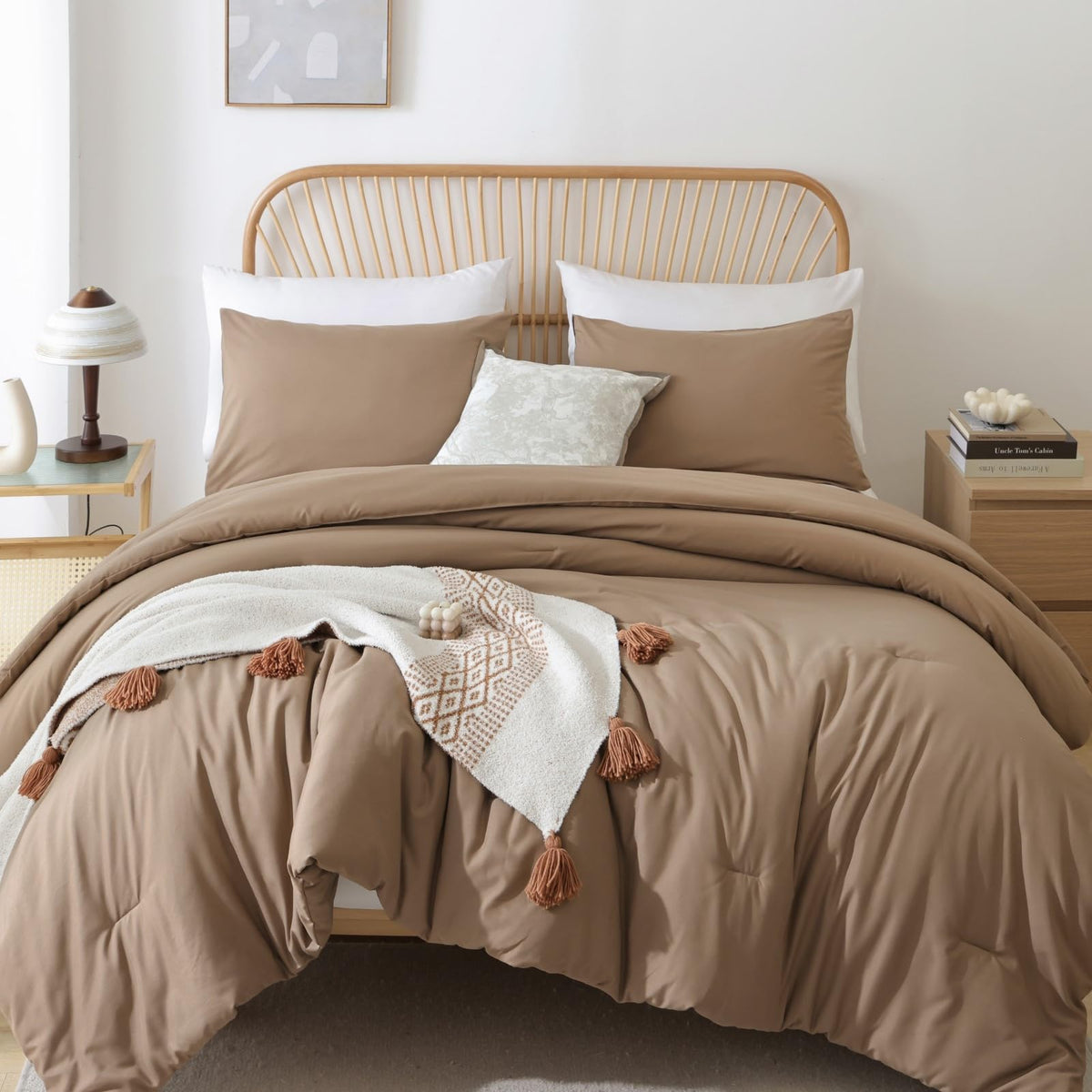 ROSGONIA King Size Comforter Set Olive Green, 3pcs (1 Boho Comforter & 2 Pillowcases), Lightweight Bedding Blanket All Season Bedspreads Quilt