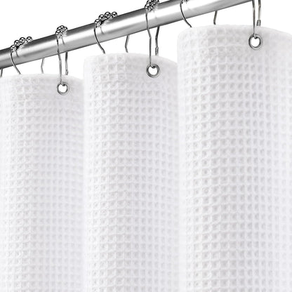 White Waffle Weave Shower Curtain 258GSM Heavyweight Cotton Fabric 72Wx72L