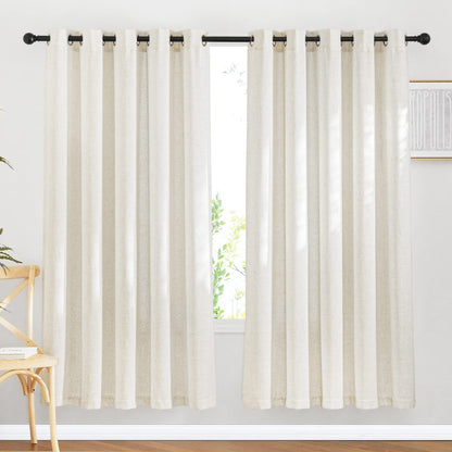 NICETOWN Semi Sheer Linen Ivory Curtains for Bedroom, W52xL84, 2 Panels