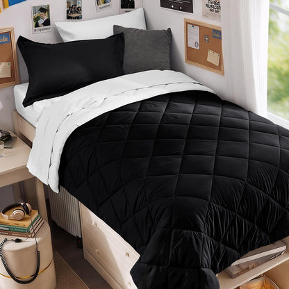 MUXHOMO Queen Comforter Set 7 Pieces, Reversible Bed in a Bag, Red/Black