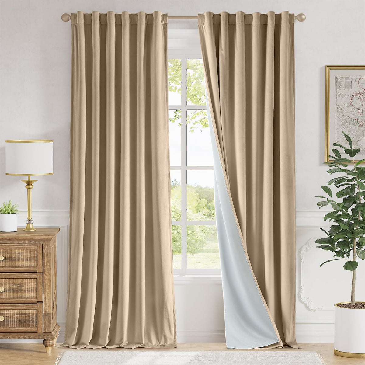 Lazzzy Blackout Curtains Thermal Insulated Curtains Room Window Drapes Super Soft Luxury Curtains for Living Room Bedroom Rod Pocket 2 Panels, 96 Inch Lined | Beige