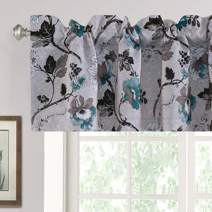 H.VERSAILTEX Blackout Curtain Valances for Kitchen Window/Living Room/Bathroom Privacy Added Rod Pocket Home Decoration Winow Valance, 52" W x 18" L, Floral in Sage and Brown
