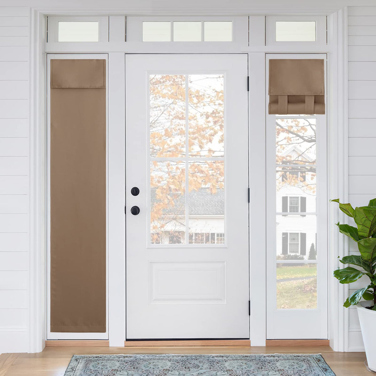 RYB HOME Blackout French Door Curtain, No Drill, W26 x L69, Black, 1 Panel