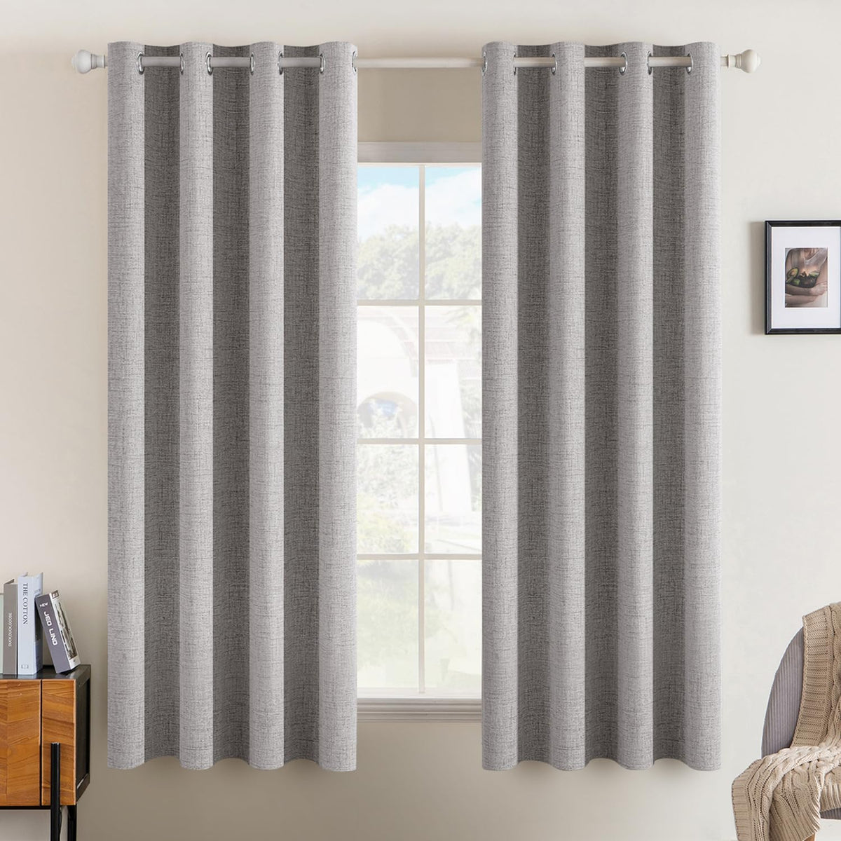 MIULEE 100% Blackout Linen Curtains for Bedroom 52x90 Inches Natural Beige