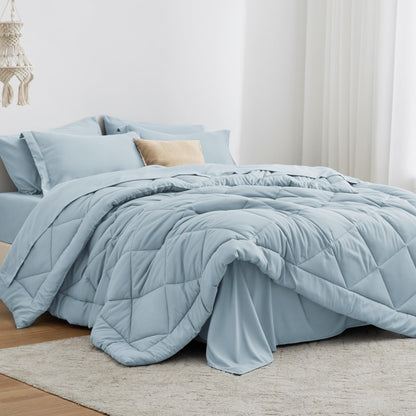 Love's cabin Queen Comforter Set, 7 Pieces Bed in a Bag, Black
