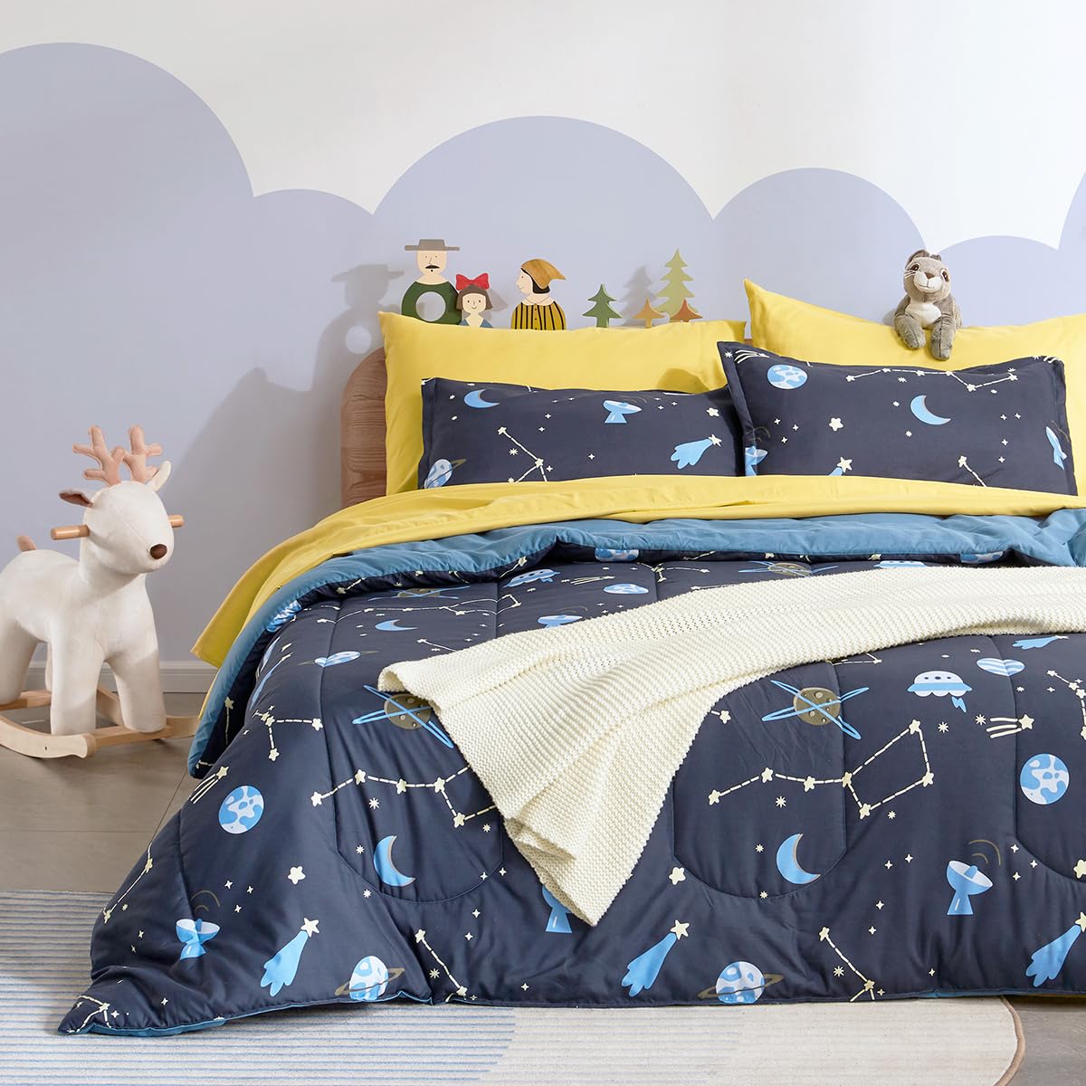 SLEEP ZONE Comforter Set Bed in A Bag, 7 Pieces Girls, Cattoon Pattern for Kids, Toddlers, Teens, Ultra Soft and Washable (Garden Secret,Full/Queen)
