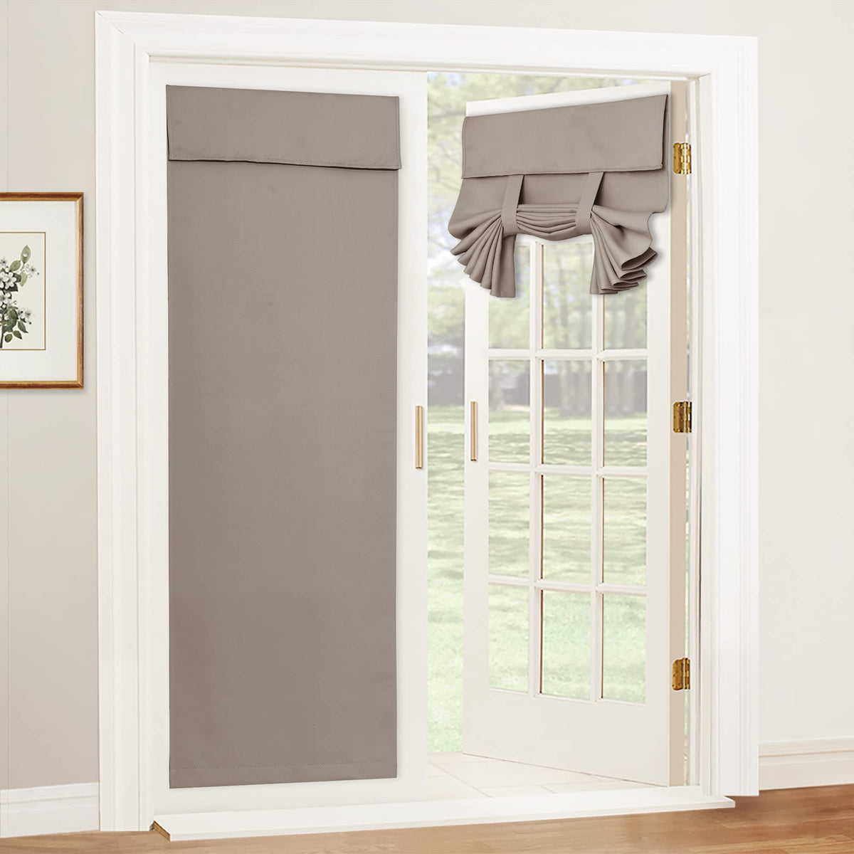 RYB HOME Blackout French Door Curtain, No Drill, W26 x L69, Black, 1 Panel