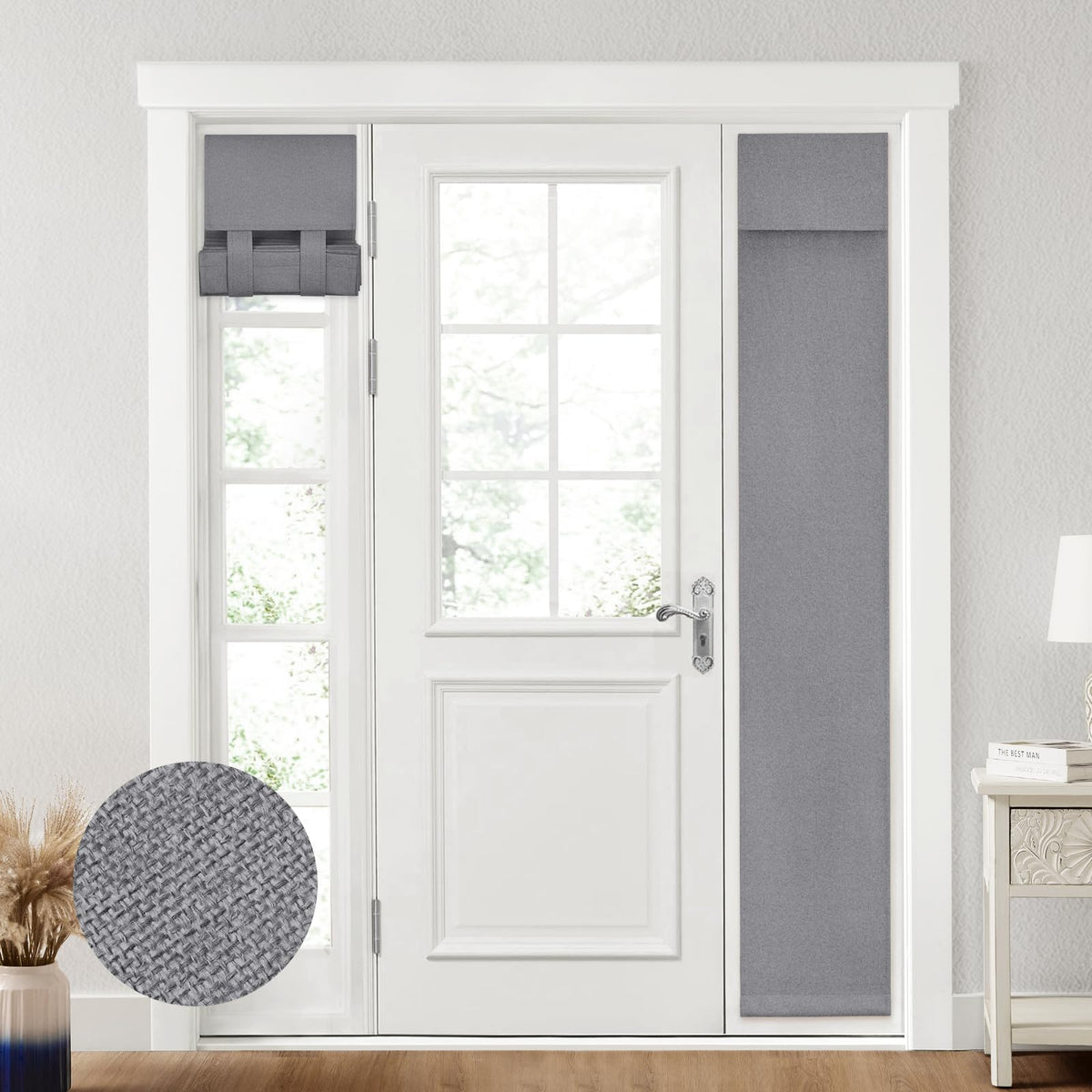 HOMEIDEAS 100% Blackout Linen Door Curtains for French Door 26x68 Inch