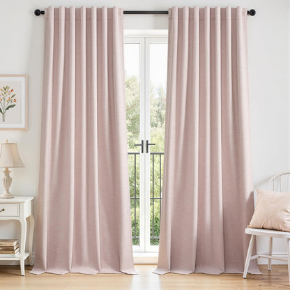 Topfinel Cream Linen Blackout Curtains 84 Inch Long for Bedroom Living Room, Ivory Pinch Pleat Back Tab Full Blackout Drapes Farmhouse Boho Curtains for Window, White Neutral Curtains 52" X 84" 7 FT