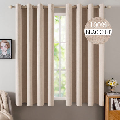 MIULEE 100% Blackout Linen Curtains for Bedroom 52x90 Inches Natural Beige