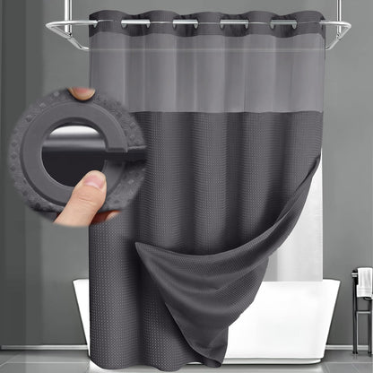No Hook Shower Curtain with Liner Set Hotel Waffle Burgundy 72W X 75L