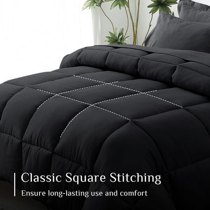 JOLLYVOGUE Full Comforter Set, Ultra-Soft Bed in a Bag Full Size 7 Pieces, Oeko-TEX Certified Bedding Set with Down Alternative Comforter, Sheets, Pillowcases & Shams, Black