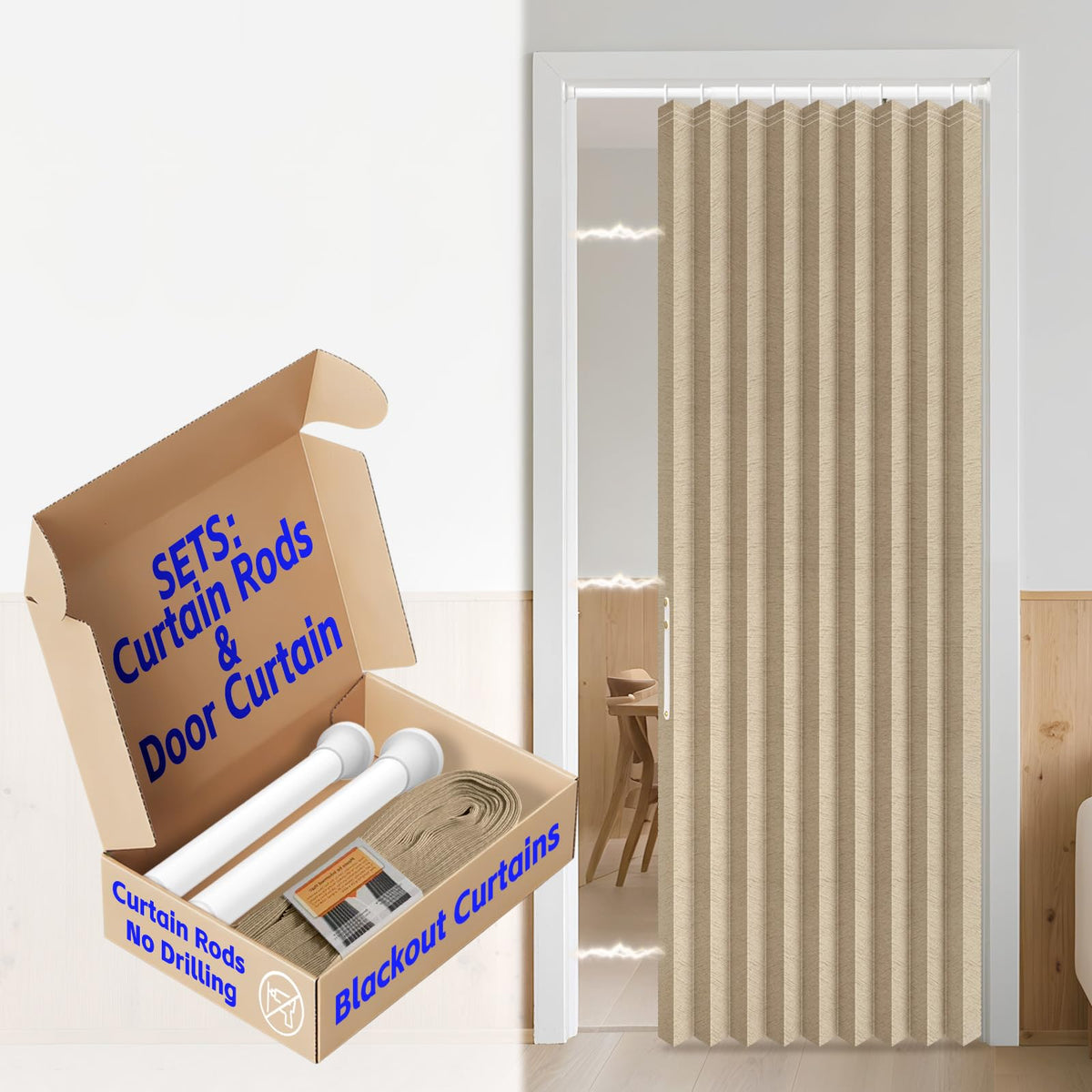 AJAZZ Blackout Accordion Door Magnetic Door Curtain Folding Closet Doors Curtain Invisible for Bedroom Room Living Room Doorway, Grey 42" W x 78" L, 1 Panel