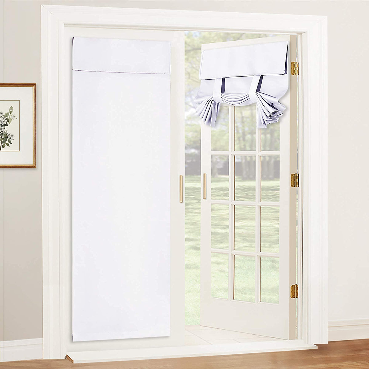 RYB HOME Blackout French Door Curtain, No Drill, W26 x L69, Black, 1 Panel