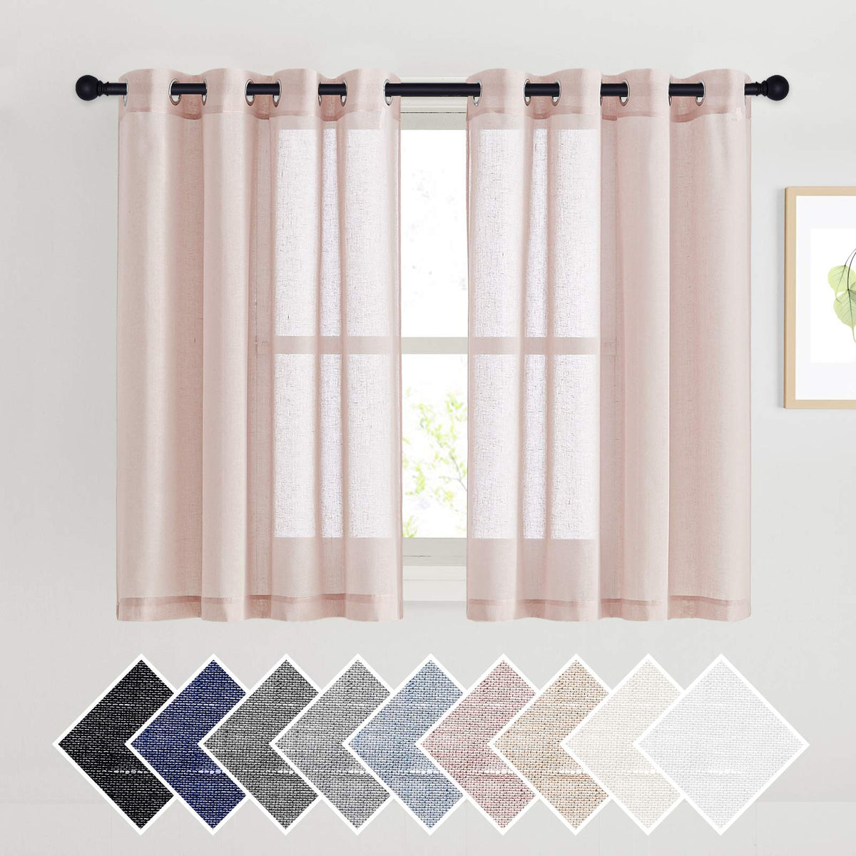 NICETOWN Semi Sheer Linen Ivory Curtains for Bedroom, W52xL84, 2 Panels