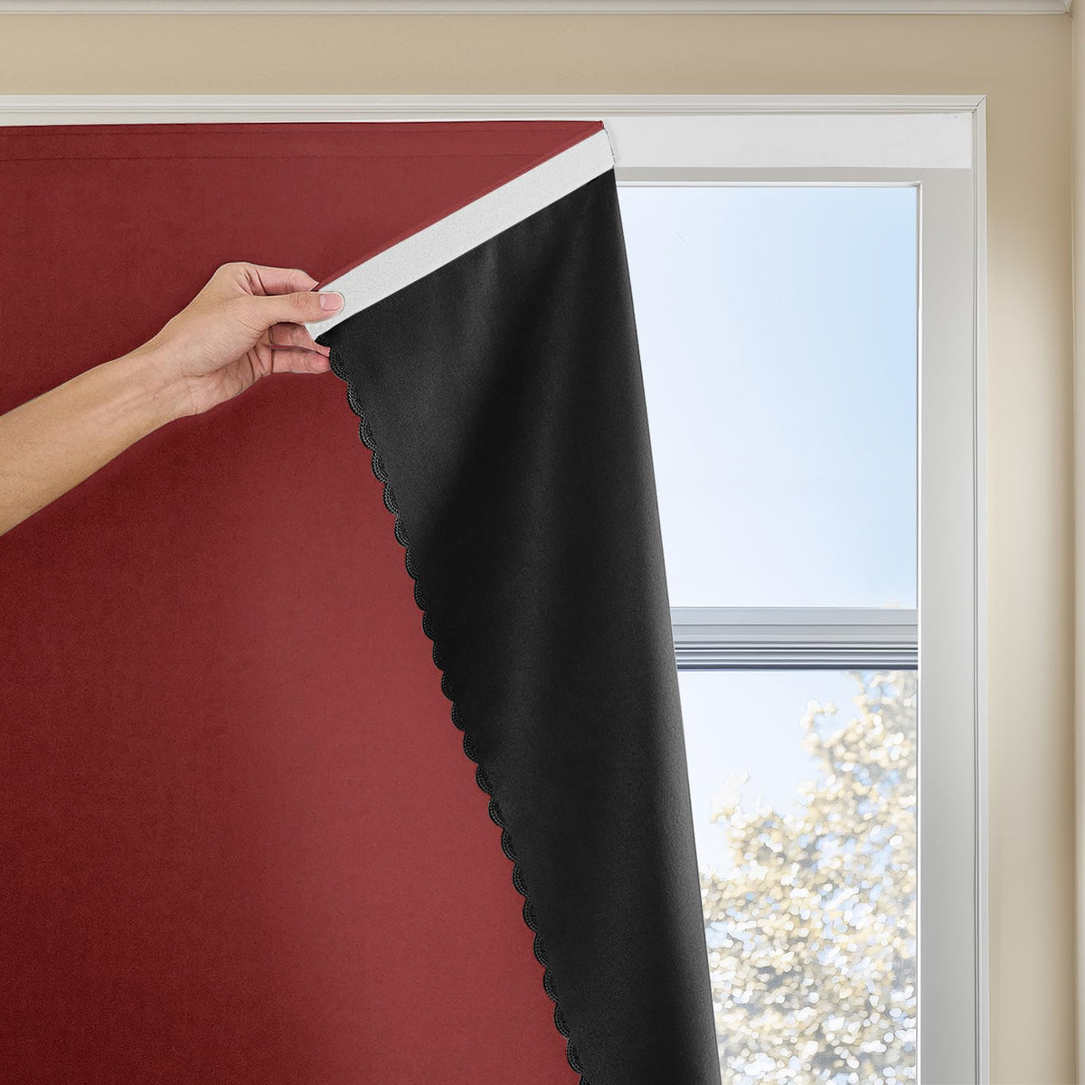 Autohesion Curtains for Windows,Bedroom Blackout Curtains for - Thermal Lnsulated No Drill Curtains Room Darkening Black Small Drapes, JILRON,(1 Panels,35Wx48L inch-Black)