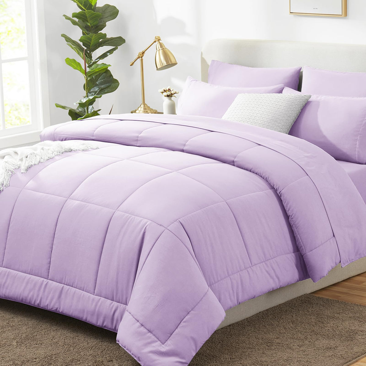 CozyLux Queen Comforter Set Black - 7 Pieces Bed in a Bag