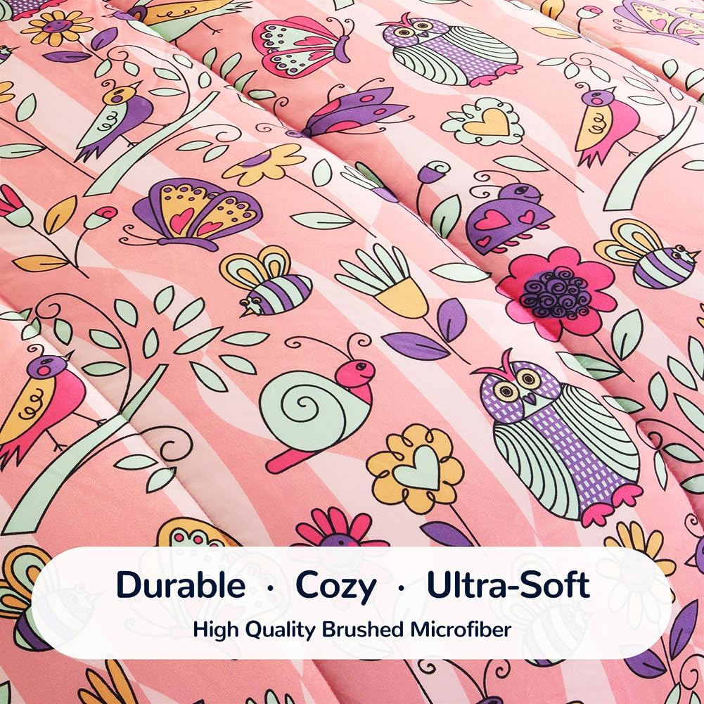 SLEEP ZONE Comforter Set Bed in A Bag, 7 Pieces Girls, Cattoon Pattern for Kids, Toddlers, Teens, Ultra Soft and Washable (Garden Secret,Full/Queen)