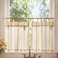 jinchan Linen Striped Tier Curtains for Kitchen Windows Green 26 x 24 inch