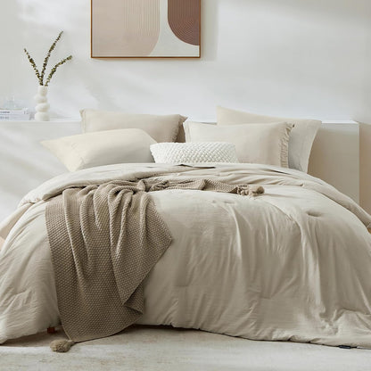 Queen Comforter Set-7 Pieces Soft Prewashed Bed in a Bag Queen Bedding Sets