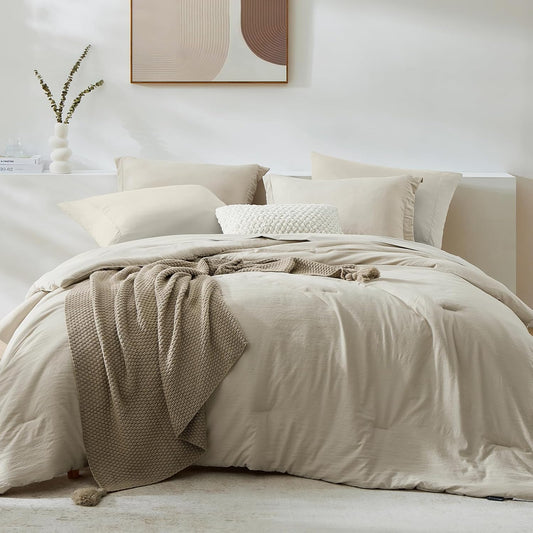 Queen Comforter Set-7 Pieces Soft Prewashed Bed in a Bag Queen Bedding Sets
