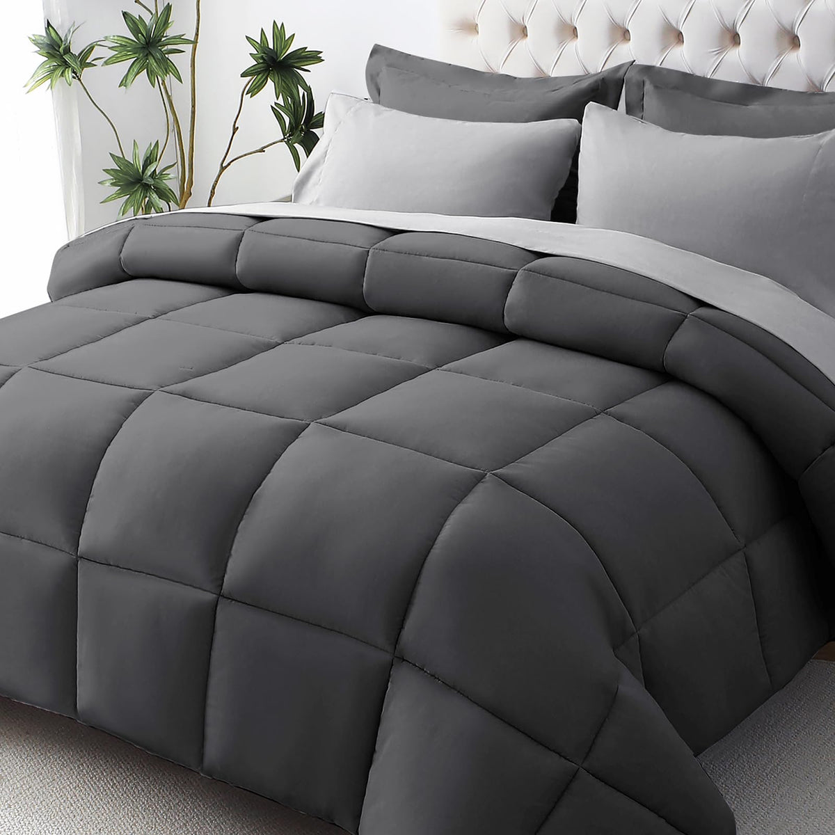 JOLLYVOGUE Full Comforter Set, Ultra-Soft Bed in a Bag Full Size 7 Pieces, Oeko-TEX Certified Bedding Set with Down Alternative Comforter, Sheets, Pillowcases & Shams, Black