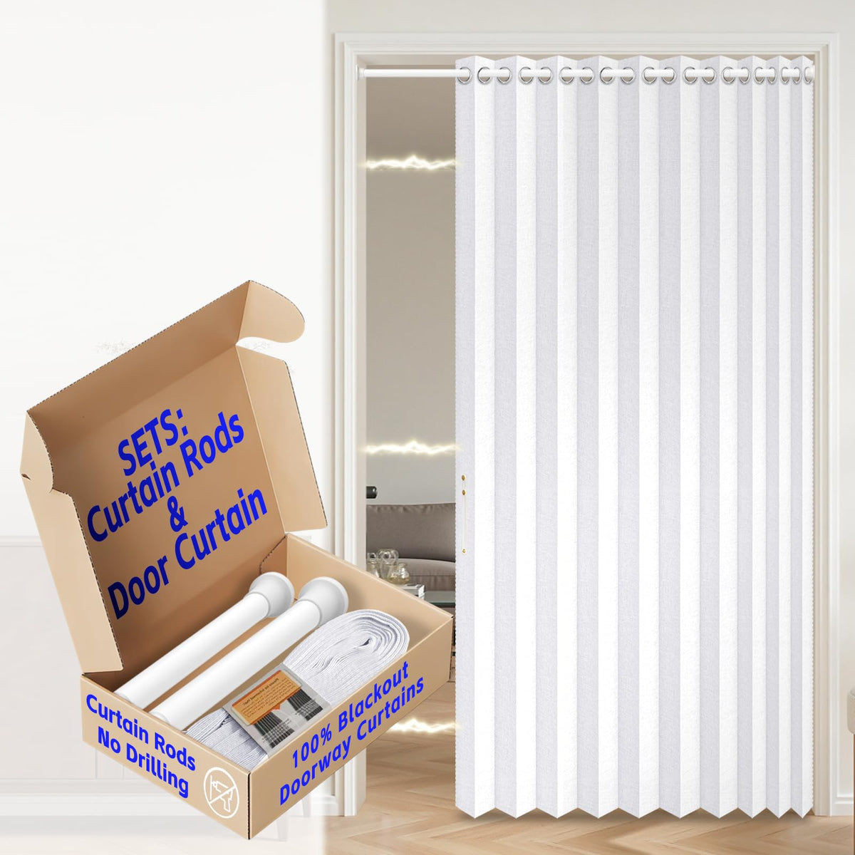 AJAZZ Blackout Accordion Door Magnetic Door Curtain Folding Closet Doors Curtain Invisible for Bedroom Room Living Room Doorway, Grey 42" W x 78" L, 1 Panel