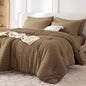 MUXHOMO Queen Comforter Set 7 Pieces, Seersucker Bed in a Bag, Beige