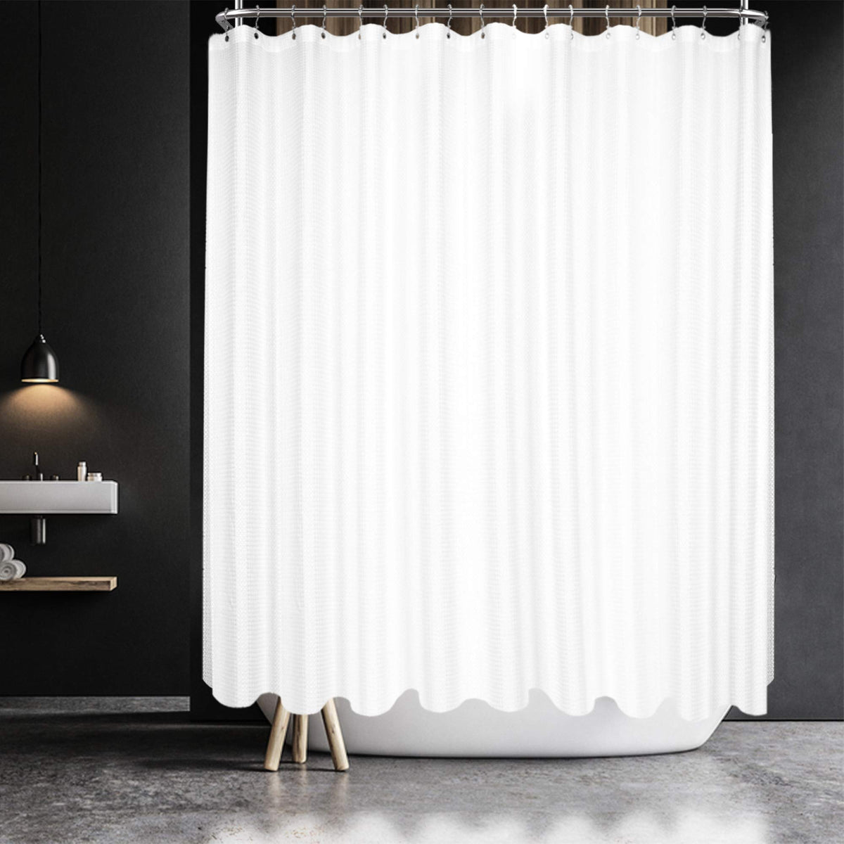 Barossa Design Waffle Weave White Shower Curtain Hotel, Standard Size
