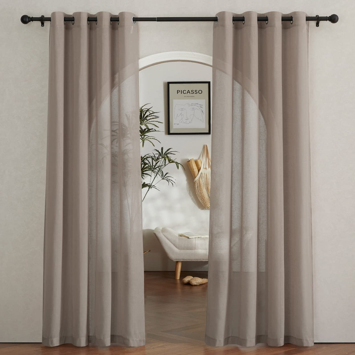 NICETOWN Semi Sheer Linen Ivory Curtains for Bedroom, W52xL84, 2 Panels