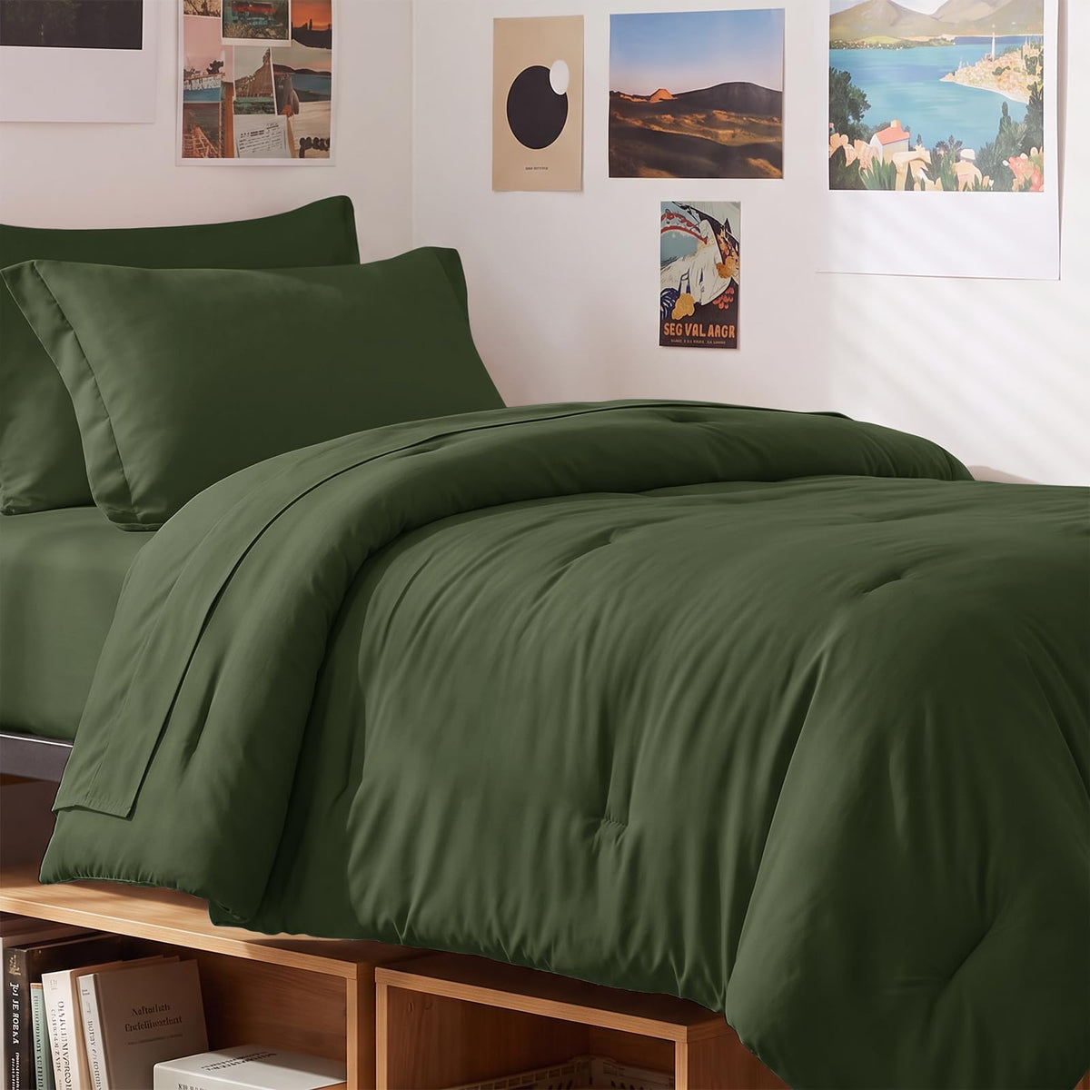 CozyLux Queen Comforter Set Black, 7 Pieces Bed in a Bag