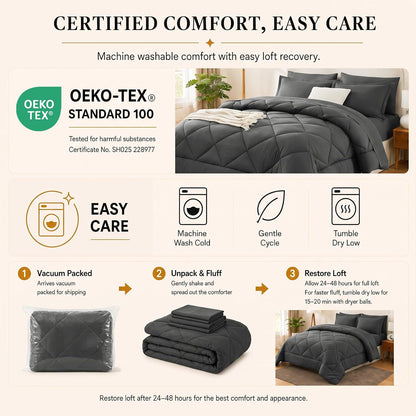 CozyLux Full Comforter Set 82"x86" Burgundy - 7 Piece Bed in a Bag