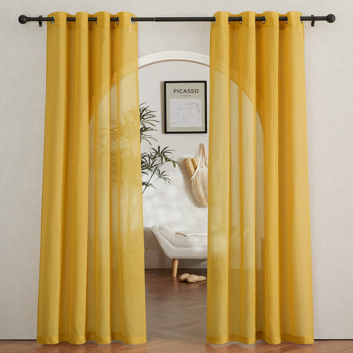 NICETOWN Semi Sheer Linen Ivory Curtains for Bedroom, W52xL84, 2 Panels