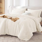 MUXHOMO Queen Comforter Set 7 Pieces, Seersucker Bed in a Bag, Beige