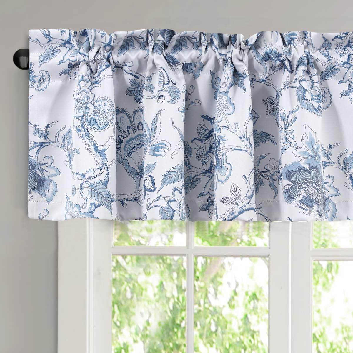 H.VERSAILTEX Blackout Curtain Valances for Kitchen Window/Living Room/Bathroom Privacy Added Rod Pocket Home Decoration Winow Valance, 52" W x 18" L, Floral in Sage and Brown