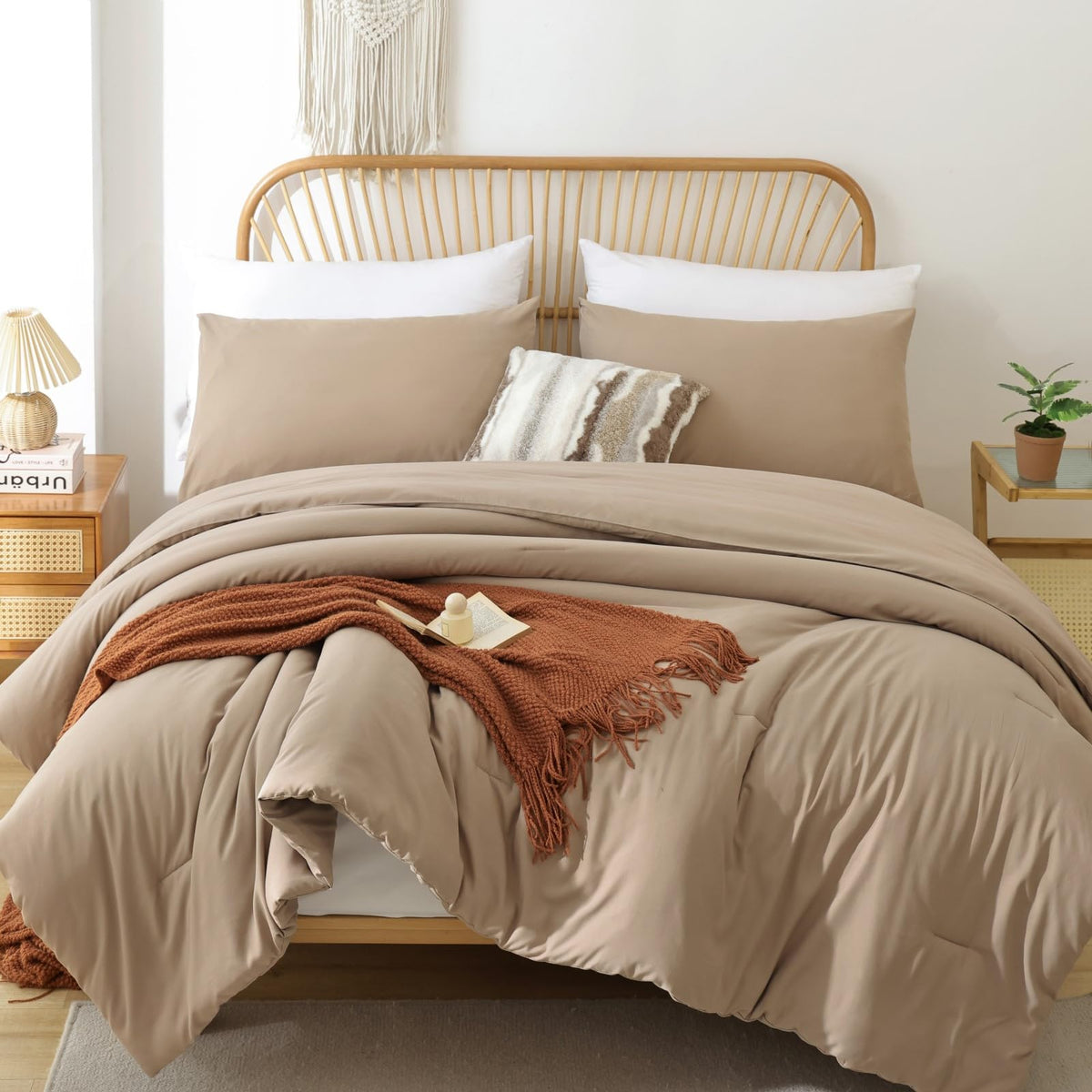 ROSGONIA King Size Comforter Set Olive Green, 3pcs (1 Boho Comforter & 2 Pillowcases), Lightweight Bedding Blanket All Season Bedspreads Quilt