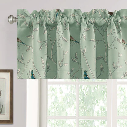 H.VERSAILTEX Blackout Curtain Valances for Kitchen Window/Living Room/Bathroom Privacy Added Rod Pocket Home Decoration Winow Valance, 52" W x 18" L, Floral in Sage and Brown