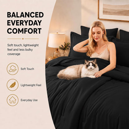 CozyLux Queen Comforter Set Black, 7 Pieces Bed in a Bag