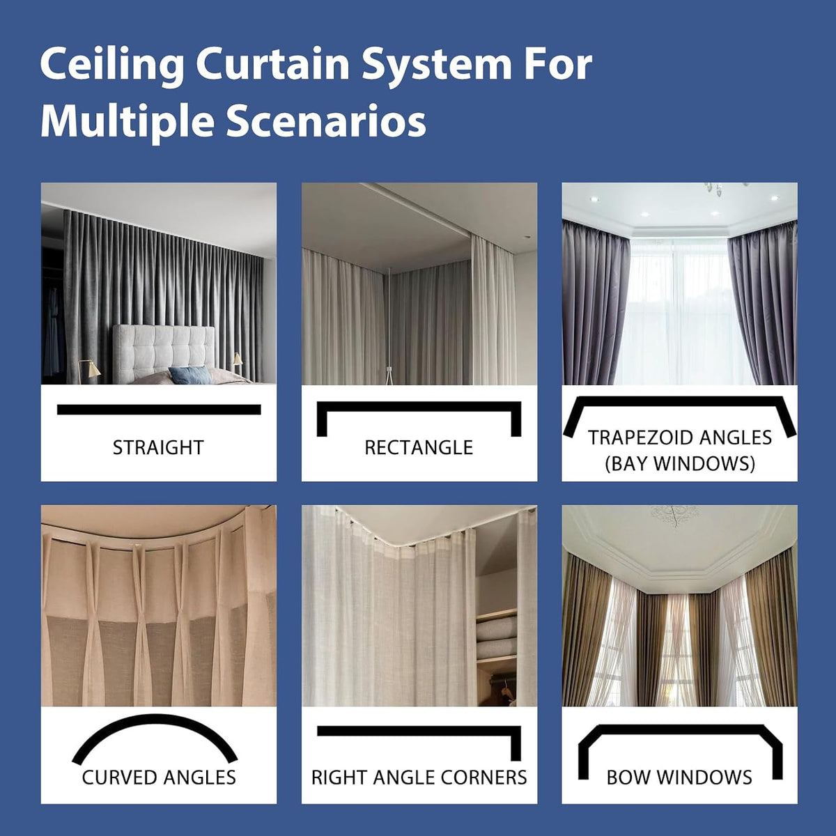 Room Divider Ceiling Mounted Curtains Track Sets Extra Wide Blackout Curtain Flexible Tracks for Bedroom Privacy Partition Separator, 1 Panel Black Drape and White Rail, W8.3 x H8ft