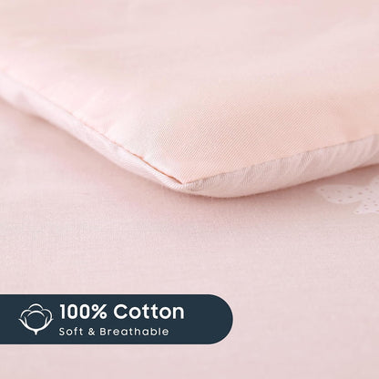 Wake In Cloud - Toddler Bedding Set for Girls, 100% Cotton Fabric, Cute Bow Heart Romantic Princess Style, 4 Pieces Soft Crib Bed Set Including Comforter, Sheets and Pillowcase, Pastel Pink