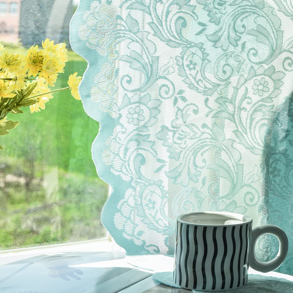ALIGOGO Short White Lace Kitchen Curtains 36 Length 2 Panels W26 x L36 Inch