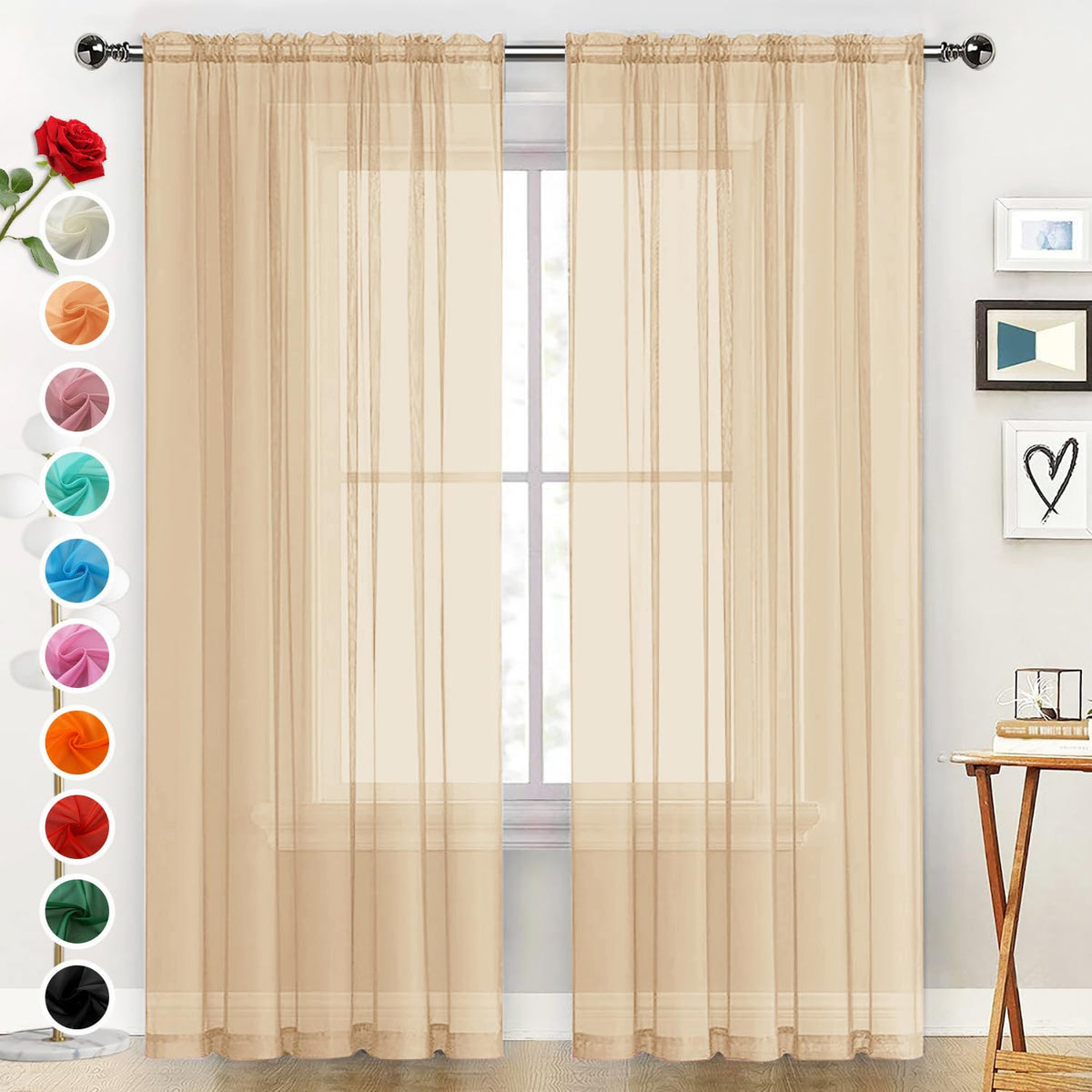 SpaceDresser Sheer Voile Curtains for Living Room 84 Inch Long 2 Panels
