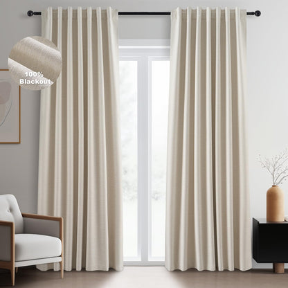 Topfinel Cream Linen Blackout Curtains 84 Inch Long for Bedroom Living Room, Ivory Pinch Pleat Back Tab Full Blackout Drapes Farmhouse Boho Curtains for Window, White Neutral Curtains 52" X 84" 7 FT