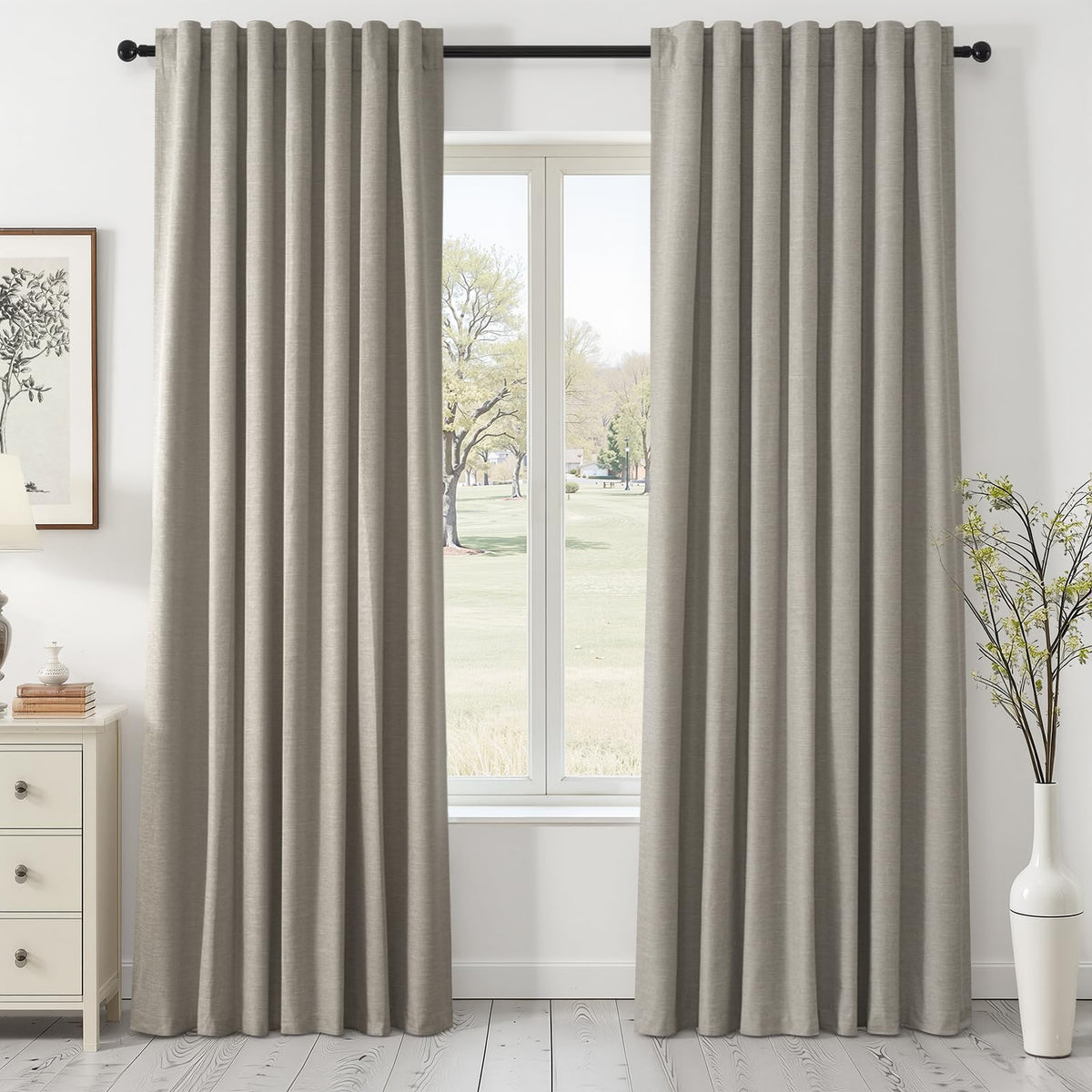 Topfinel Cream Linen Blackout Curtains 84 Inch Long for Bedroom Living Room, Ivory Pinch Pleat Back Tab Full Blackout Drapes Farmhouse Boho Curtains for Window, White Neutral Curtains 52" X 84" 7 FT