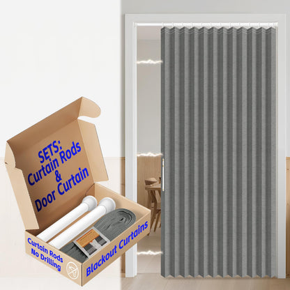 AJAZZ Blackout Accordion Door Magnetic Door Curtain Folding Closet Doors Curtain Invisible for Bedroom Room Living Room Doorway, Grey 42" W x 78" L, 1 Panel