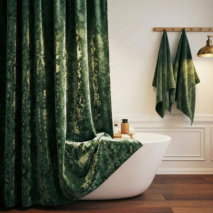 TAMGHO Crushed Velvet Shower Curtain, Marron Red, 72 x 72